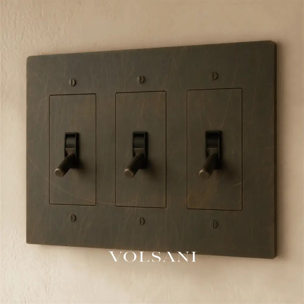 The Brass Toggle Switch (1 to 5 Gang) - Bronze with Patina / 3 Gang