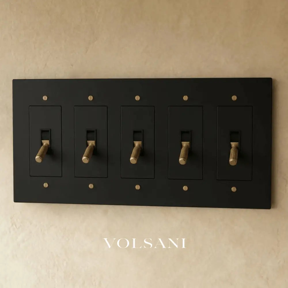 The Brass Toggle Switch (1 to 5 Gang) - Night Black with Brass / 5 Gang