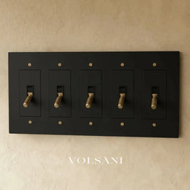 The Brass Toggle Switch (1 to 5 Gang) - Night Black with Brass / 5 Gang