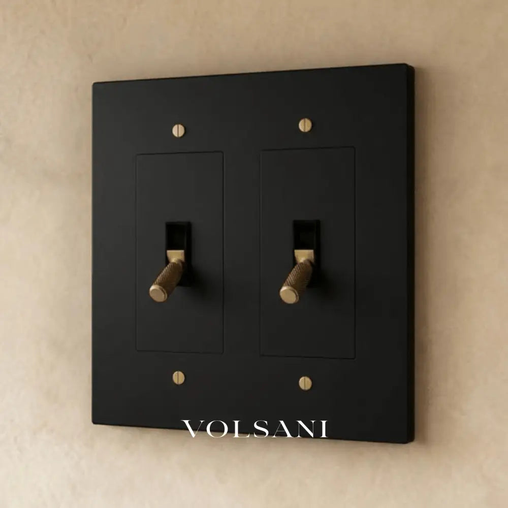 The Brass Toggle Switch (1 to 5 Gang) - Night Black with Brass / 2 Gang