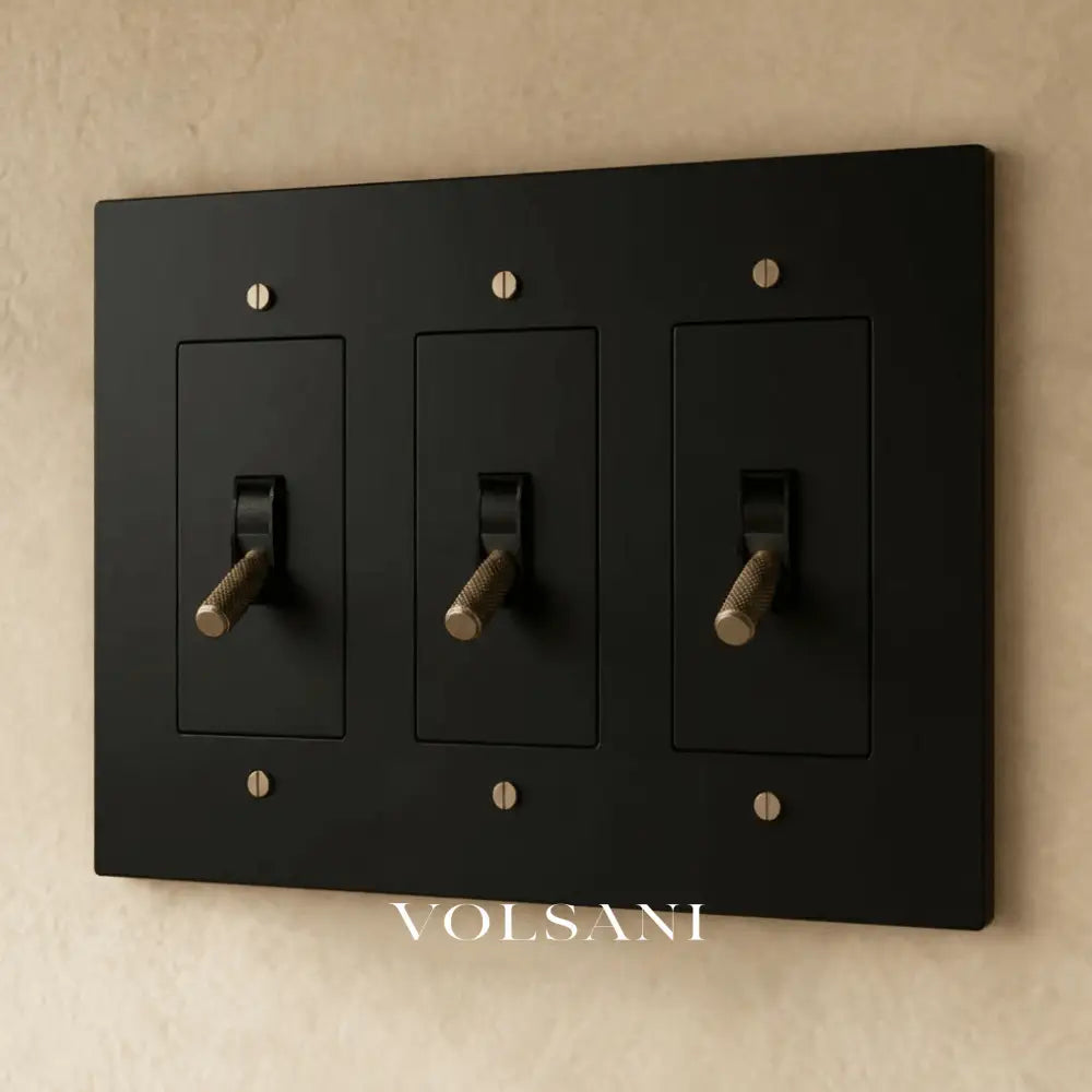 The Brass Toggle Switch (1 to 5 Gang) - Night Black with Brass / 3 Gang