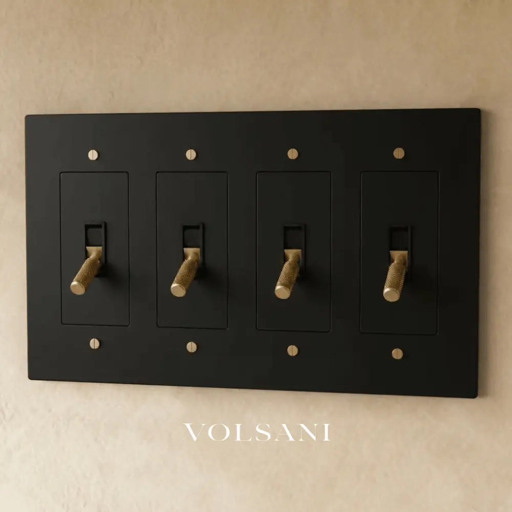 The Brass Toggle Switch (1 to 5 Gang) - Night Black with Brass / 4 Gang