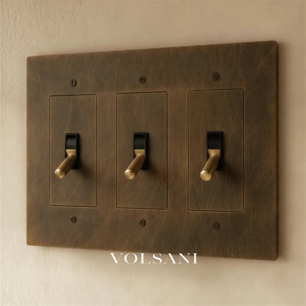 The Brass Toggle Switch (1 to 5 Gang) - Vintage Brass with Patina / 3 Gang