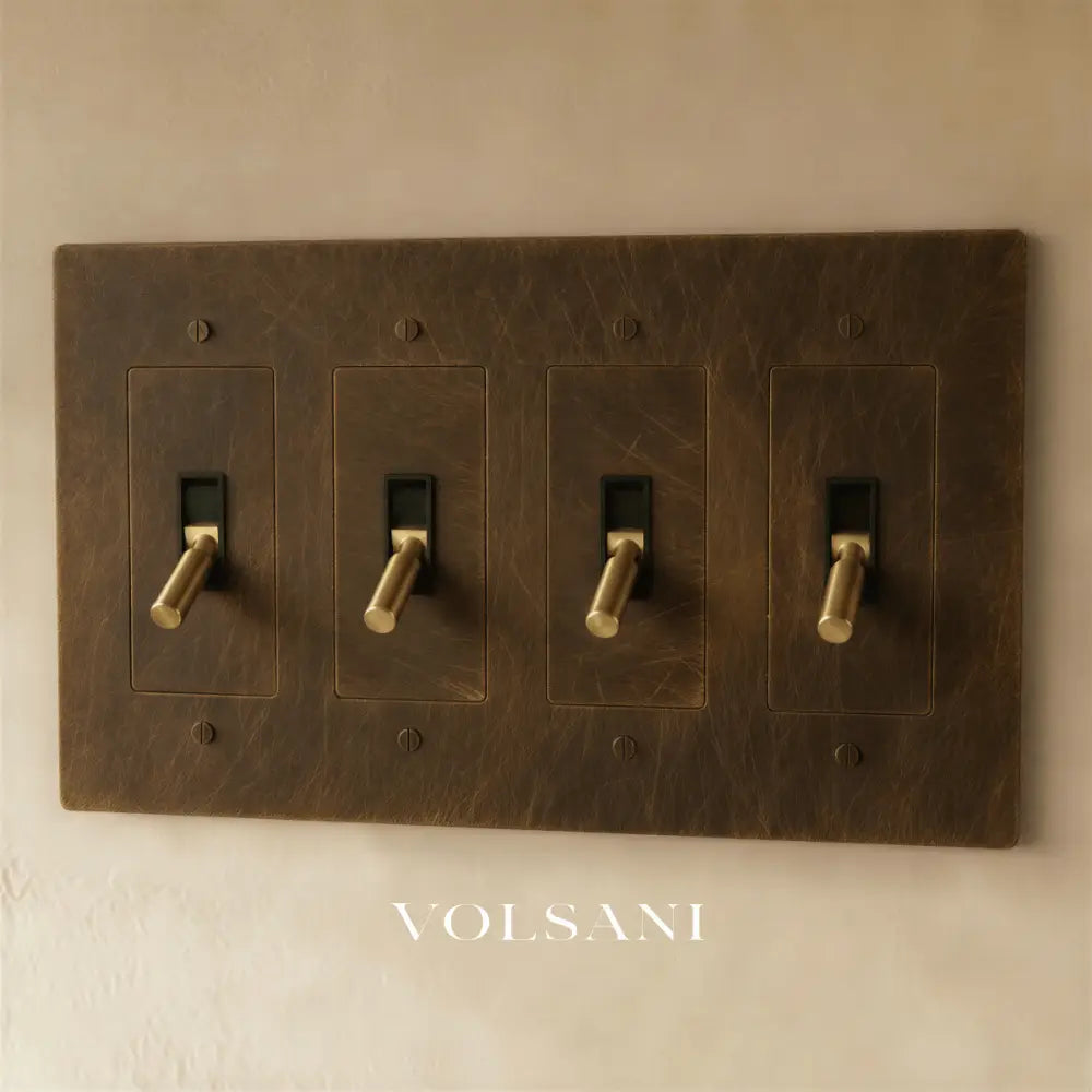 The Brass Toggle Switch (1 to 5 Gang) - Vintage Brass with Patina / 4 Gang