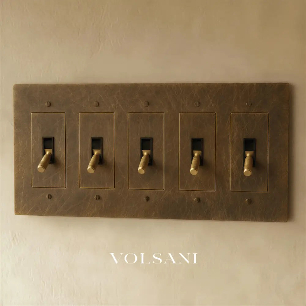 The Brass Toggle Switch (1 to 5 Gang) - Vintage Brass with Patina / 5 Gang