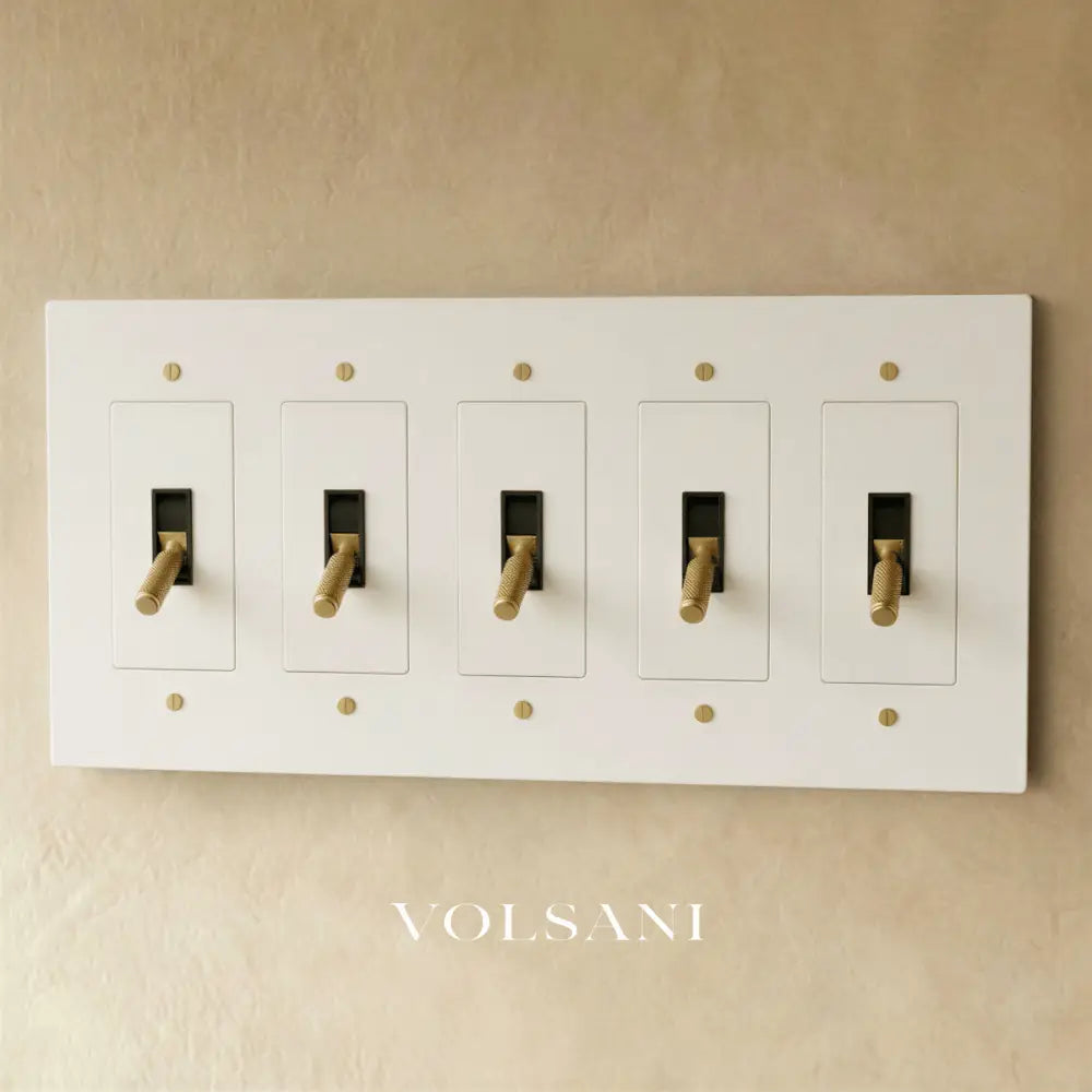 The Brass Toggle Switch (1 to 5 Gang) - White with Brass / 5 Gang