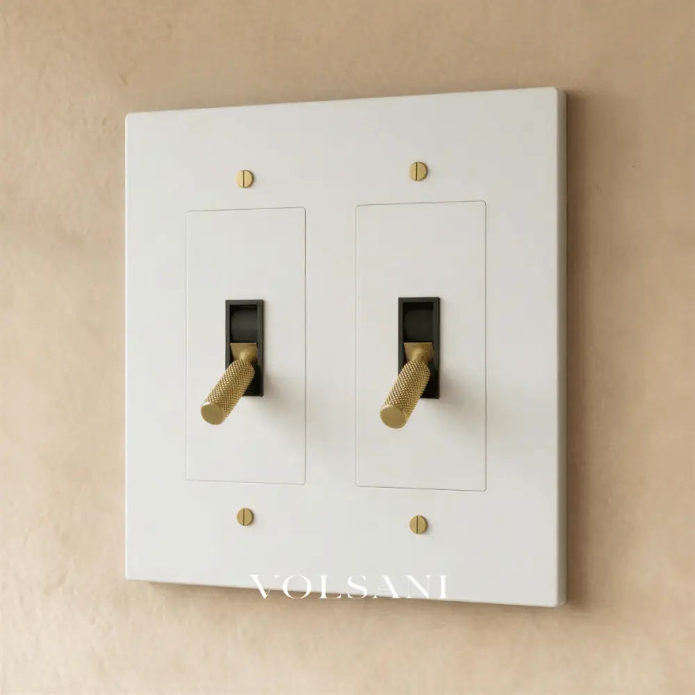 The Brass Toggle Switch (1 to 5 Gang) - White with Brass / 2 Gang