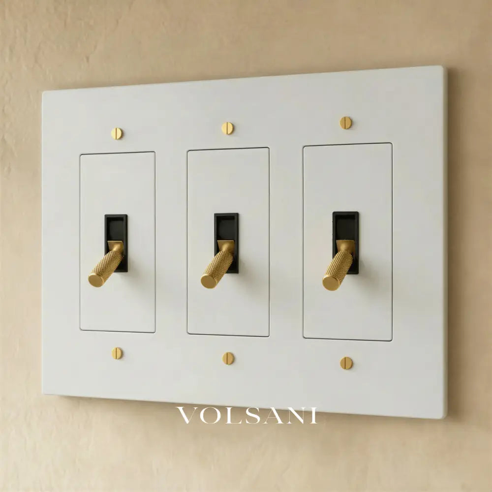 The Brass Toggle Switch (1 to 5 Gang) - White with Brass / 3 Gang