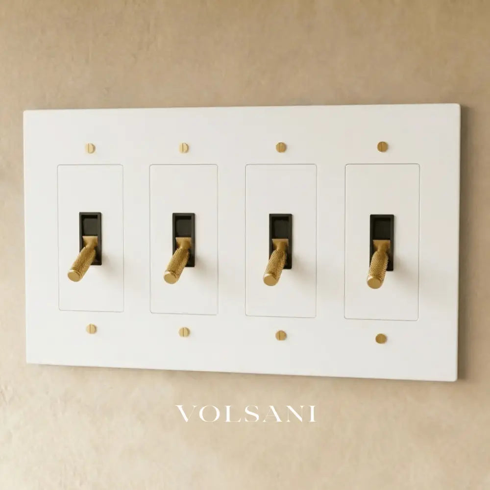The Brass Toggle Switch (1 to 5 Gang) - White with Brass / 4 Gang