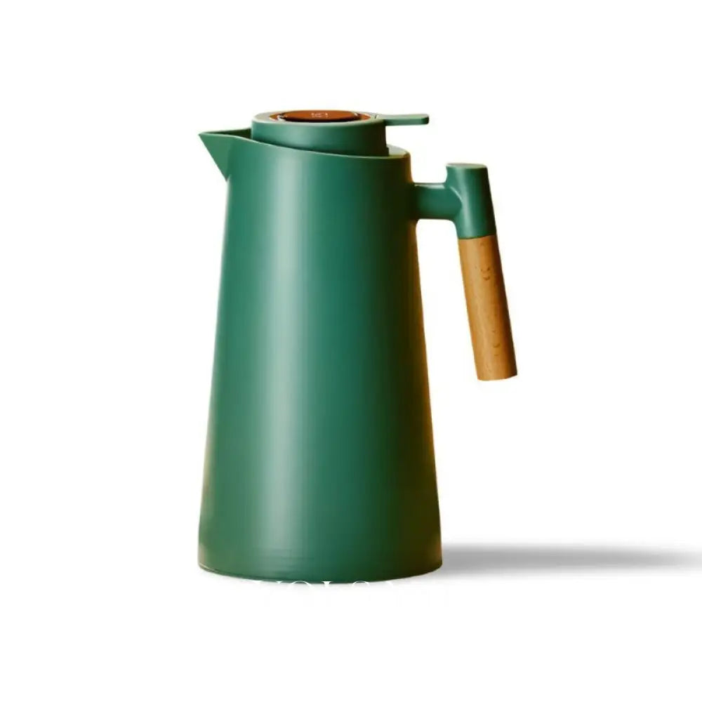 Thermal Jug with Temperature Display Insulated Coffee & Tea Carafe Vacuum Glass with Wooden Handle 3 Colors 1L - Green