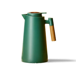Thermal Jug with Temperature Display Insulated Coffee & Tea Carafe Vacuum Glass with Wooden Handle 3 Colors 1L - Green
