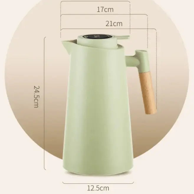 Thermal Jug with Temperature Display Insulated Coffee & Tea Carafe Vacuum Glass with Wooden Handle 3 Colors 1L