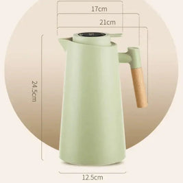 Thermal Jug with Temperature Display Insulated Coffee & Tea Carafe Vacuum Glass with Wooden Handle 3 Colors 1L