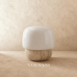 Travertine Mushroom Table Lamp Natural Stone Bedside & Living Room Lamp with Glass Diffuser Scandinavian 7in