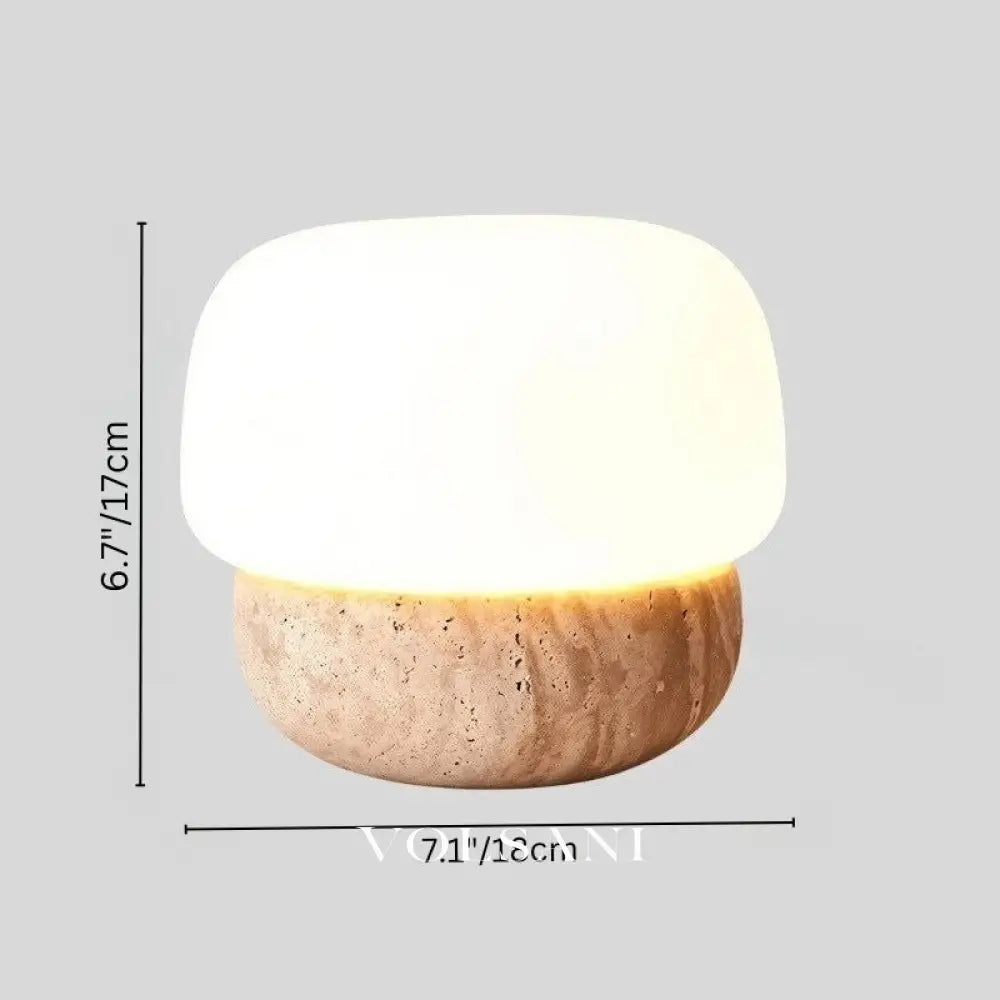 Travertine Mushroom Table Lamp Natural Stone Bedside & Living Room Lamp with Glass Diffuser Scandinavian 7in