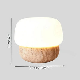 Travertine Mushroom Table Lamp Natural Stone Bedside & Living Room Lamp with Glass Diffuser Scandinavian 7in