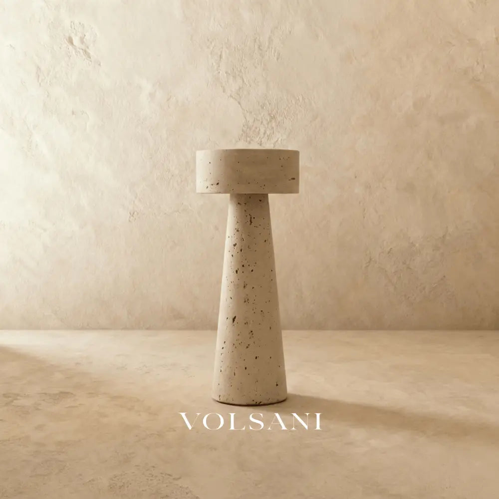 Travertine Table Lamp Natural Stone Sculptural Bedside & Living Room Lamp Warm Ambient LED Minimalist 12in - Lighting >
