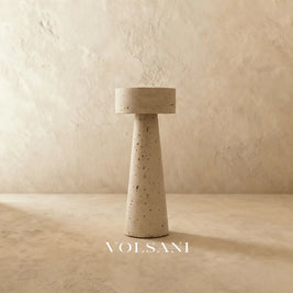 Travertine Table Lamp Natural Stone Sculptural Bedside & Living Room Lamp Warm Ambient LED Minimalist 12in - Lighting >