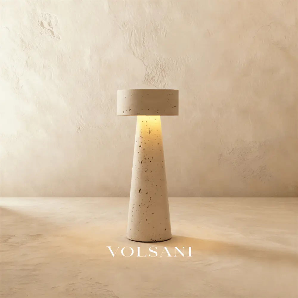 Travertine Table Lamp Natural Stone Sculptural Bedside & Living Room Lamp Warm Ambient LED Minimalist 12in - Lighting >