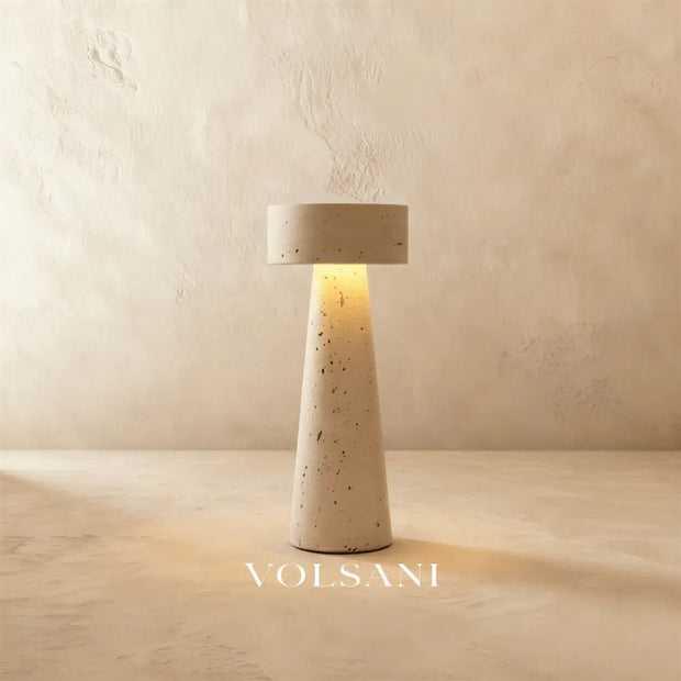 Travertine Table Lamp Natural Stone Sculptural Bedside & Living Room Lamp Warm Ambient LED Minimalist 12in - Lighting >