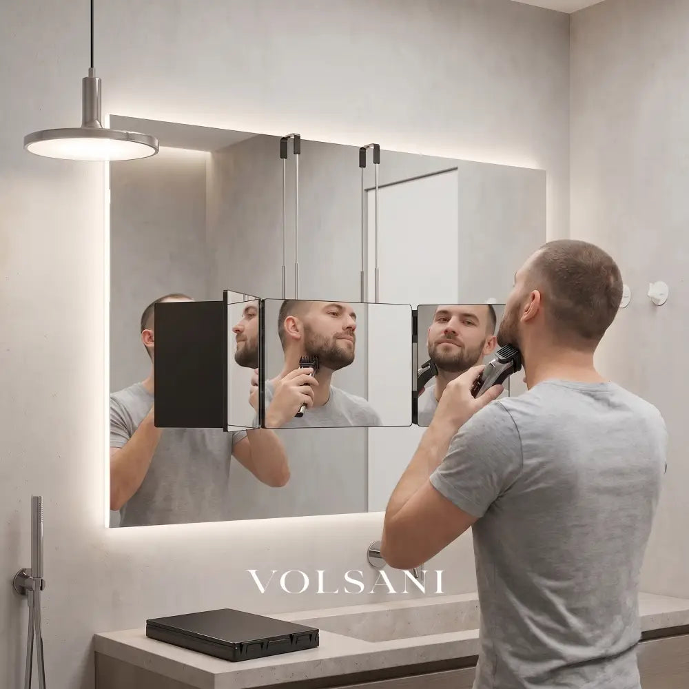 Trifold Folding Mirror with Adjustable Panels Self Haircut & Grooming Mirror Hangs or Stands Folds Flat 49.8in Wide