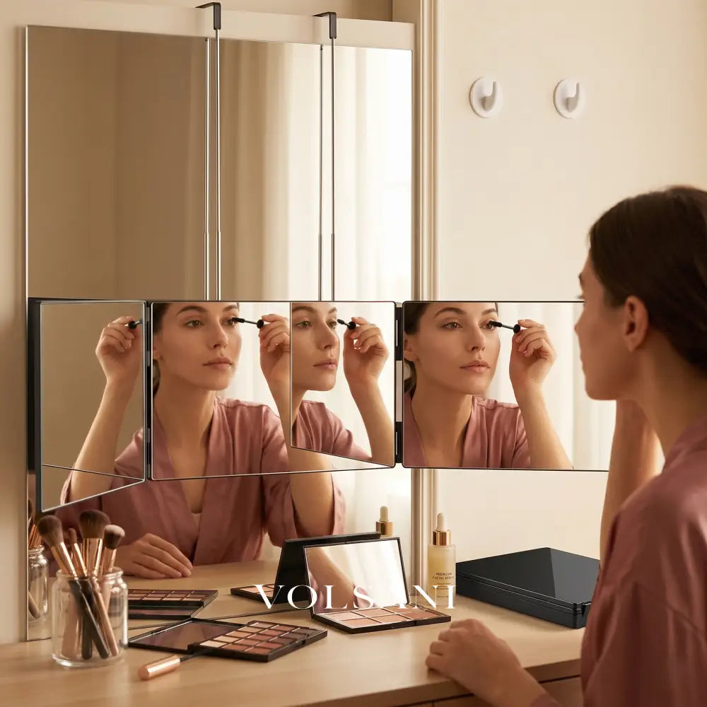 Trifold Folding Mirror with Adjustable Panels Self Haircut & Grooming Mirror Hangs or Stands Folds Flat 49.8in Wide