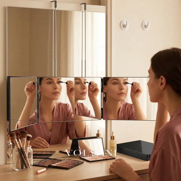 Trifold Folding Mirror with Adjustable Panels Self Haircut & Grooming Mirror Hangs or Stands Folds Flat 49.8in Wide