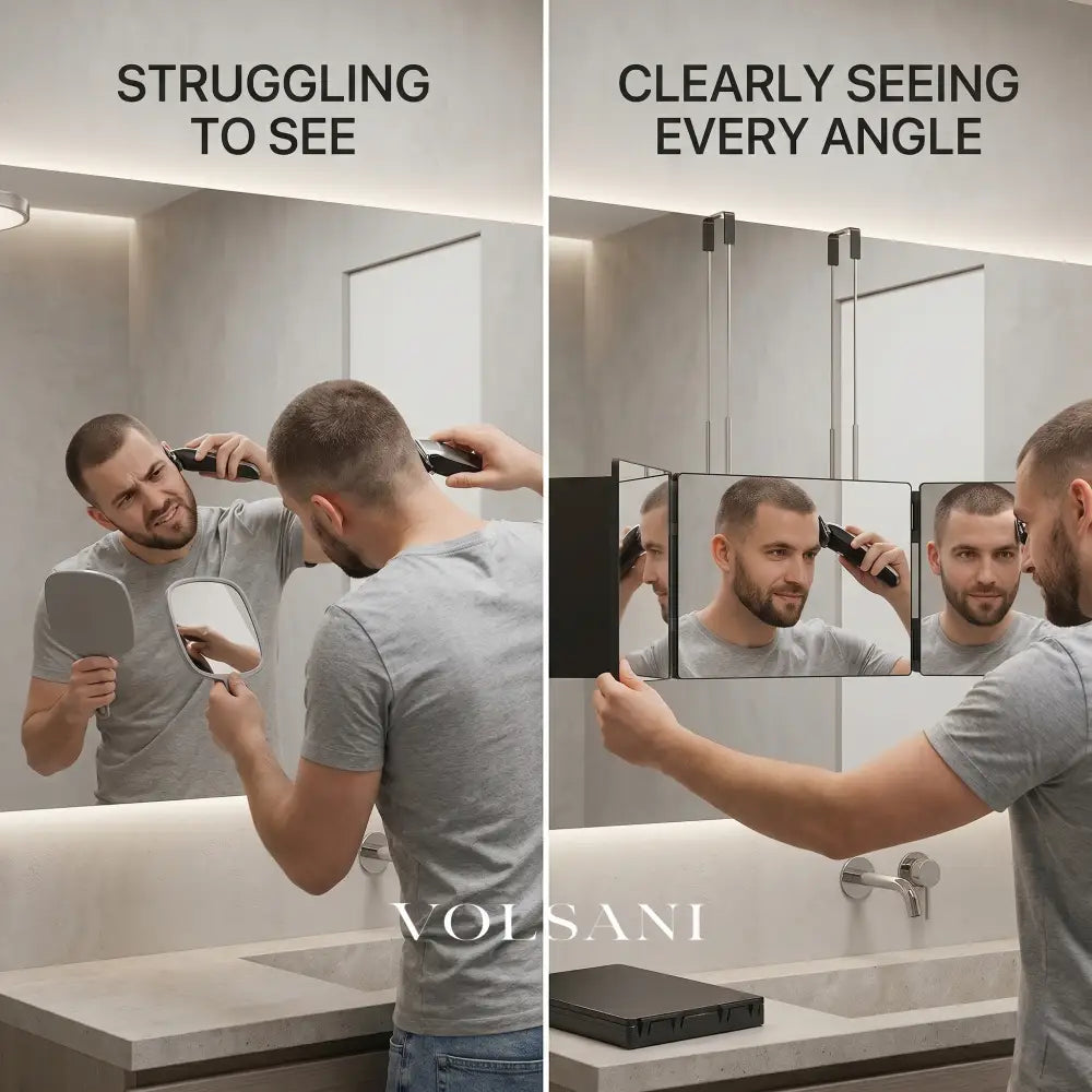 Trifold Folding Mirror with Adjustable Panels Self Haircut & Grooming Mirror Hangs or Stands Folds Flat 49.8in Wide