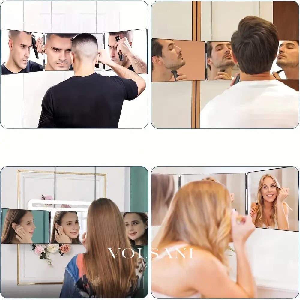Trifold Folding Mirror with Adjustable Panels Self Haircut & Grooming Mirror Hangs or Stands Folds Flat 49.8in Wide