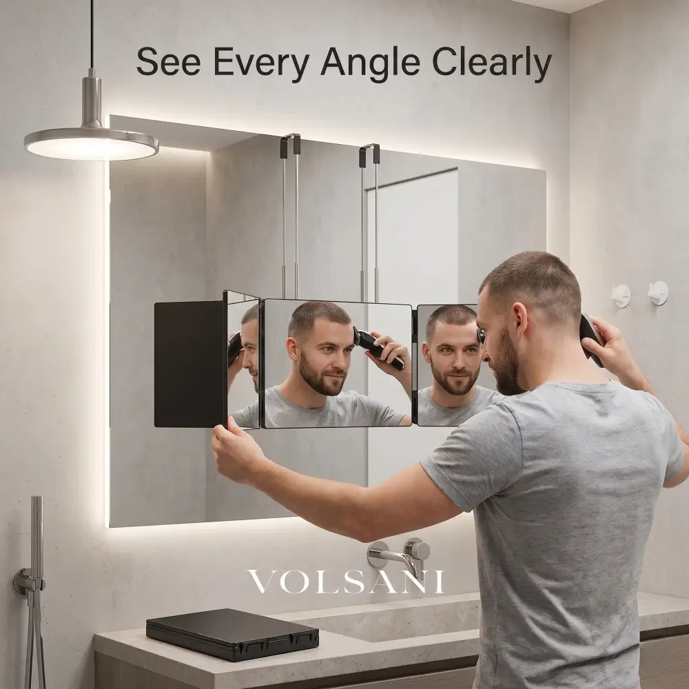Trifold Folding Mirror with Adjustable Panels Self Haircut & Grooming Mirror Hangs or Stands Folds Flat 49.8in Wide