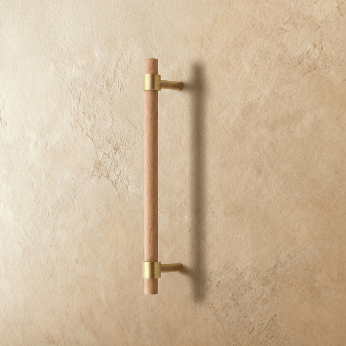 Wood & Brass Cabinet Knobs & Drawer Pull Bars, Scandinavian Kitchen & Wardrobe Hardware, Beech & Walnut Finish, Set of 2, 2.3-12.5in