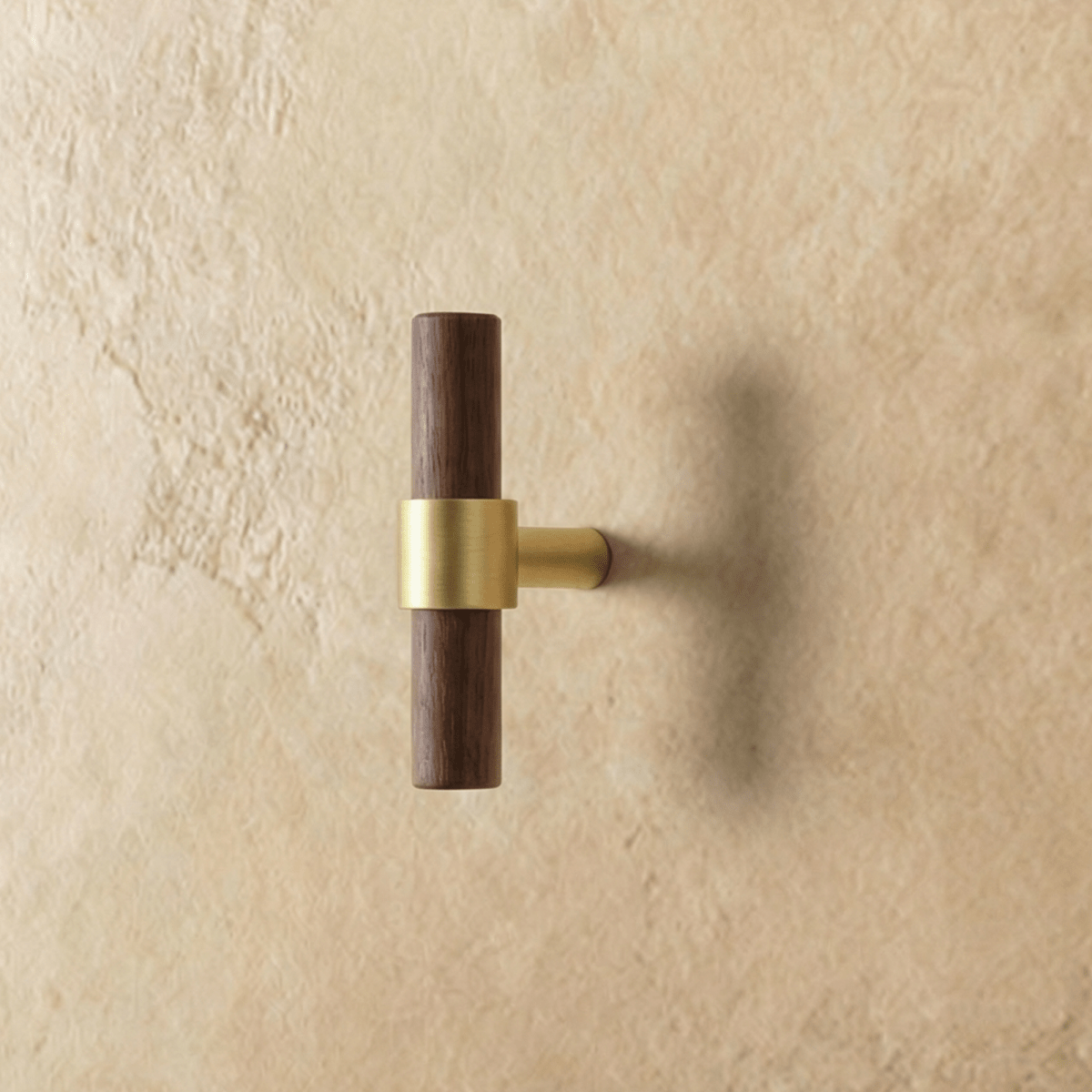 Wood & Brass Cabinet Knobs & Drawer Pull Bars, Scandinavian Kitchen & Wardrobe Hardware, Beech & Walnut Finish, Set of 2, 2.3-12.5in
