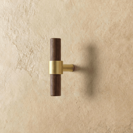 Wood & Brass Cabinet Knobs & Drawer Pull Bars, Scandinavian Kitchen & Wardrobe Hardware, Beech & Walnut Finish, Set of 2, 2.3-12.5in