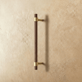 Wood & Brass Cabinet Knobs & Drawer Pull Bars, Scandinavian Kitchen & Wardrobe Hardware, Beech & Walnut Finish, Set of 2, 2.3-12.5in