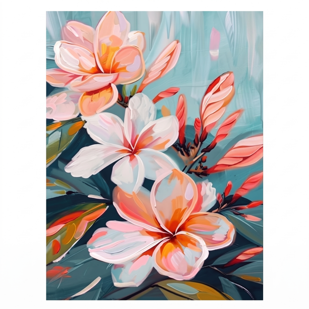 Tropische Magnolia op Teal – Bloemschilderij - Volsani