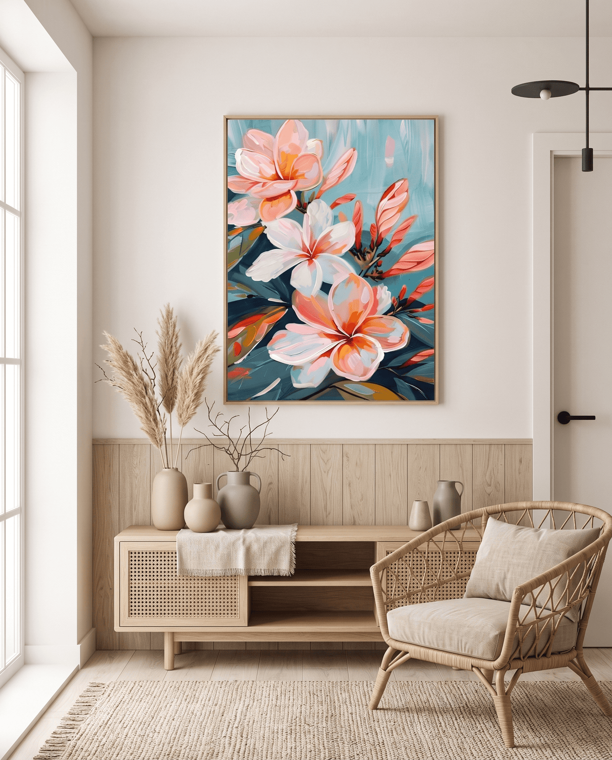 Tropische Magnolia op Teal – Bloemschilderij - Volsani