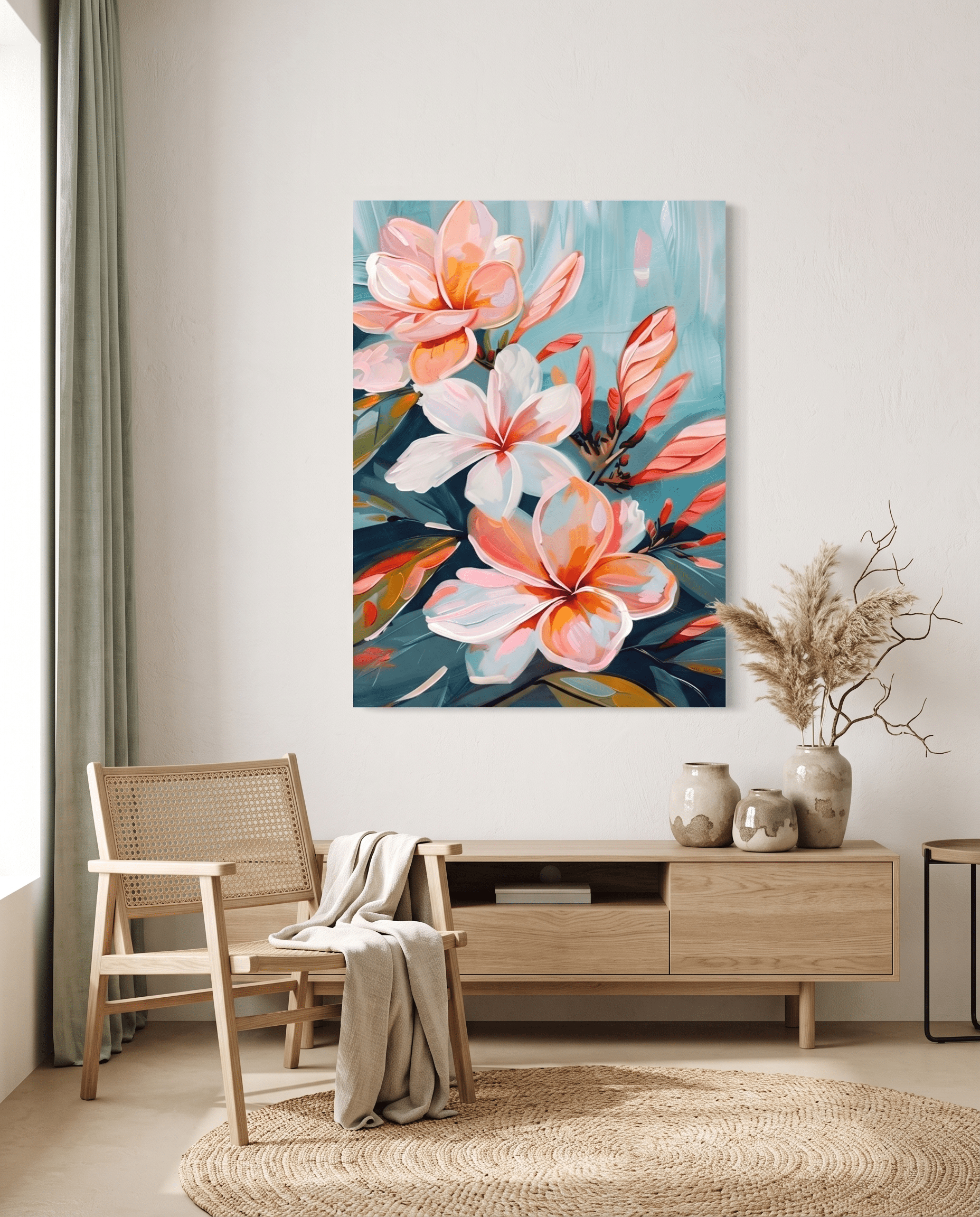 Tropische Magnolia op Teal – Bloemschilderij - Volsani