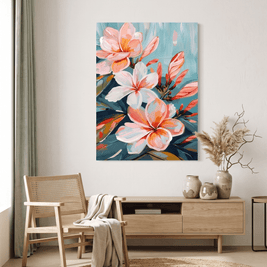 Tropische Magnolia op Teal – Bloemschilderij - Volsani