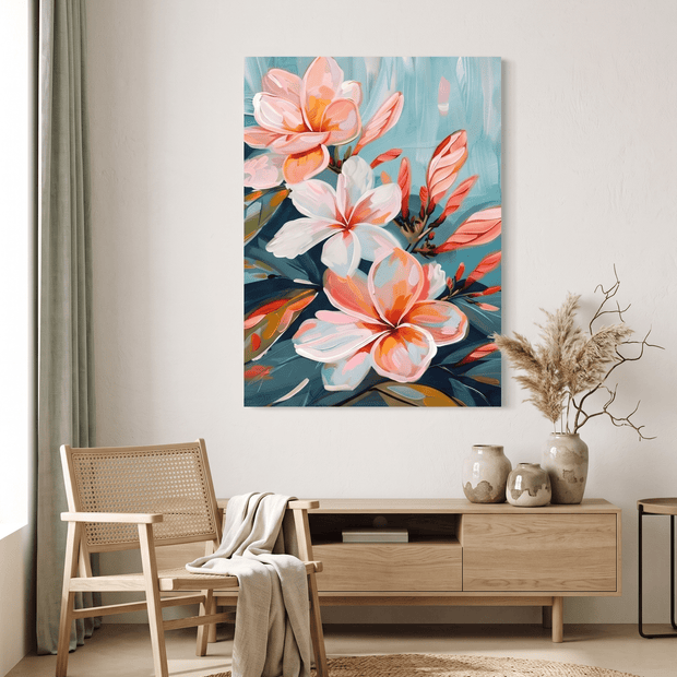 Tropische Magnolia op Teal – Bloemschilderij - Volsani