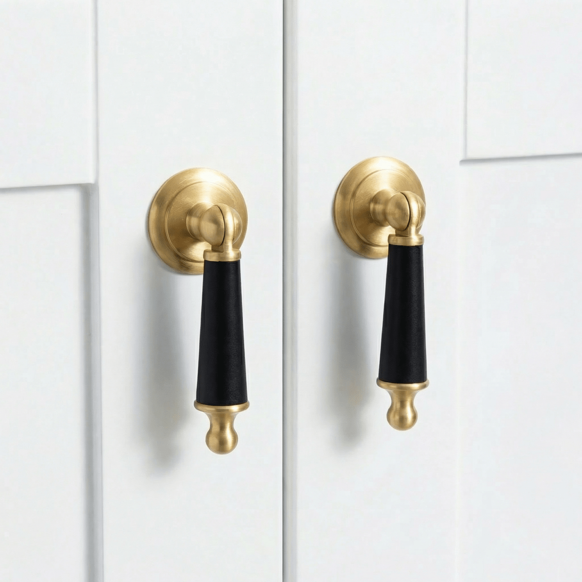 Cowhide & Solid Brass Cabinet Knobs, Modern Kitchen & Wardrobe Hardware, One-of-a-Kind Hide Pattern, Set of 2, 1.2 x 2.8in