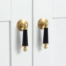 Cowhide & Solid Brass Cabinet Knobs, Modern Kitchen & Wardrobe Hardware, One-of-a-Kind Hide Pattern, Set of 2, 1.2 x 2.8in