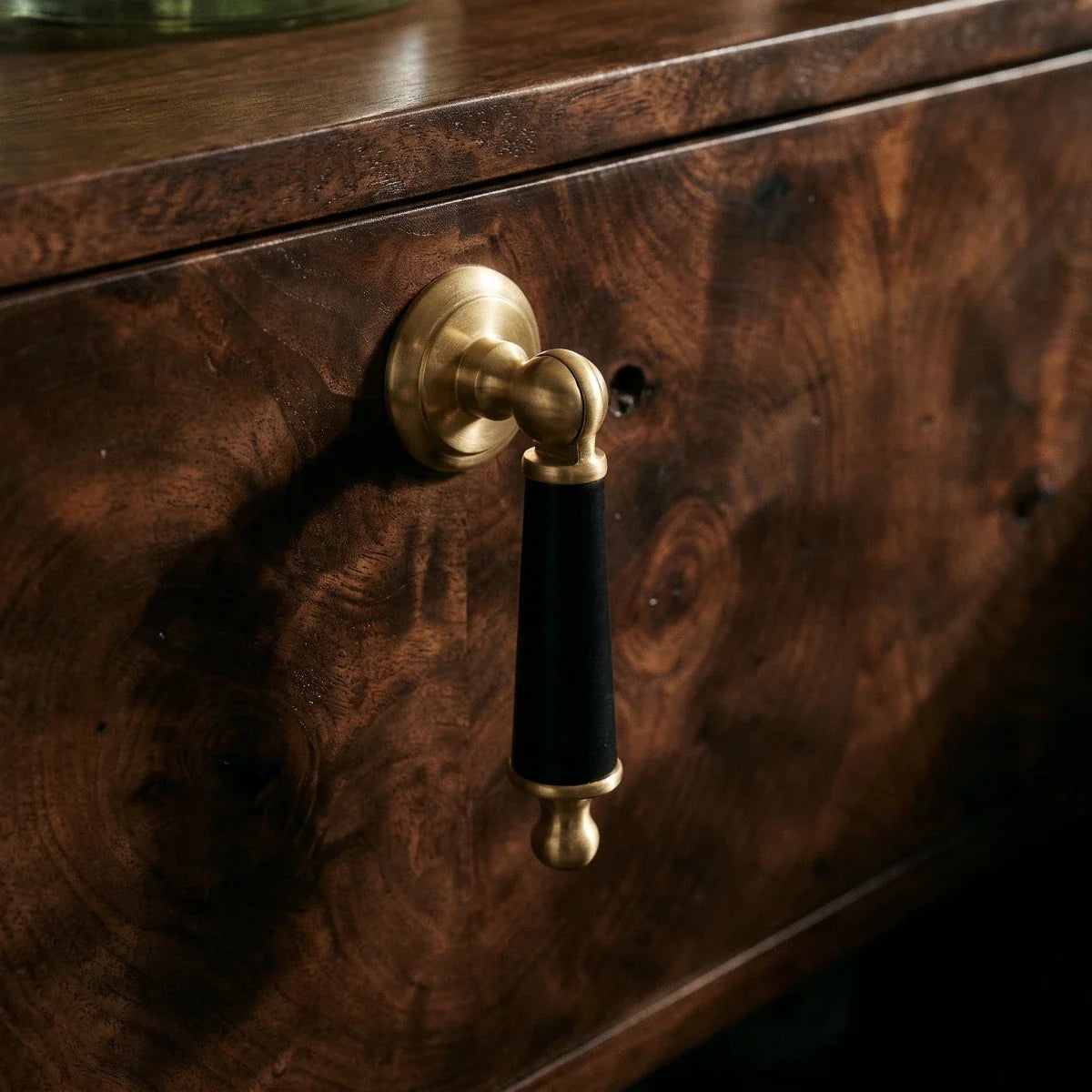 Cowhide & Solid Brass Cabinet Knobs, Modern Kitchen & Wardrobe Hardware, One-of-a-Kind Hide Pattern, Set of 2, 1.2 x 2.8in