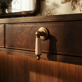 Cowhide & Solid Brass Cabinet Knobs, Modern Kitchen & Wardrobe Hardware, One-of-a-Kind Hide Pattern, Set of 2, 1.2 x 2.8in