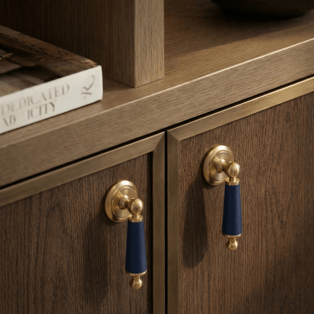 Cowhide & Solid Brass Cabinet Knobs, Modern Kitchen & Wardrobe Hardware, One-of-a-Kind Hide Pattern, Set of 2, 1.2 x 2.8in