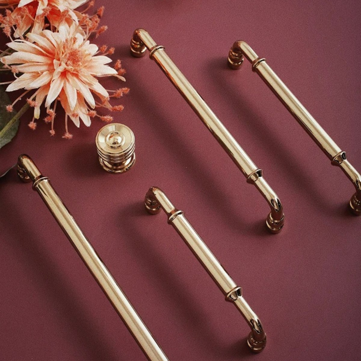 Gold-Finish Cabinet Knobs & Drawer Pull Bars, Modern Kitchen & Dresser Hardware, Ergonomic Grip, Set of 2 Pieces, 1.2-8.8in