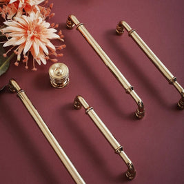Gold-Finish Cabinet Knobs & Drawer Pull Bars, Modern Kitchen & Dresser Hardware, Ergonomic Grip, Set of 2 Pieces, 1.2-8.8in