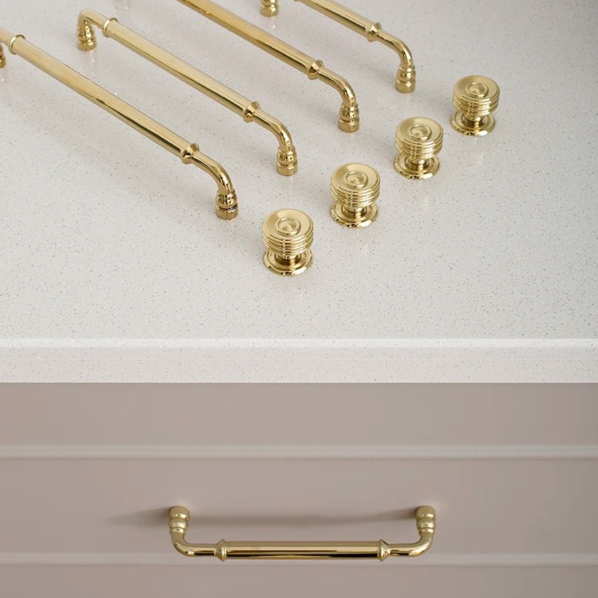 Gold-Finish Cabinet Knobs & Drawer Pull Bars, Modern Kitchen & Dresser Hardware, Ergonomic Grip, Set of 2 Pieces, 1.2-8.8in