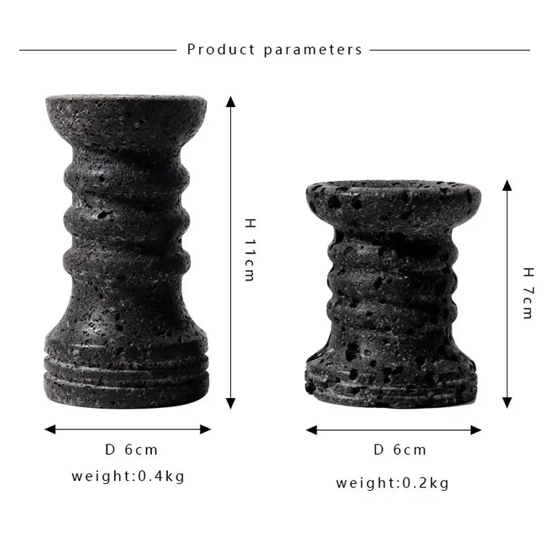 Travertine Candle Holders Set of 2, Ribbed Stone Candlesticks, 2.8 & 4.3in