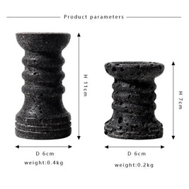 Travertine Candle Holders Set of 2, Ribbed Stone Candlesticks, 2.8 & 4.3in