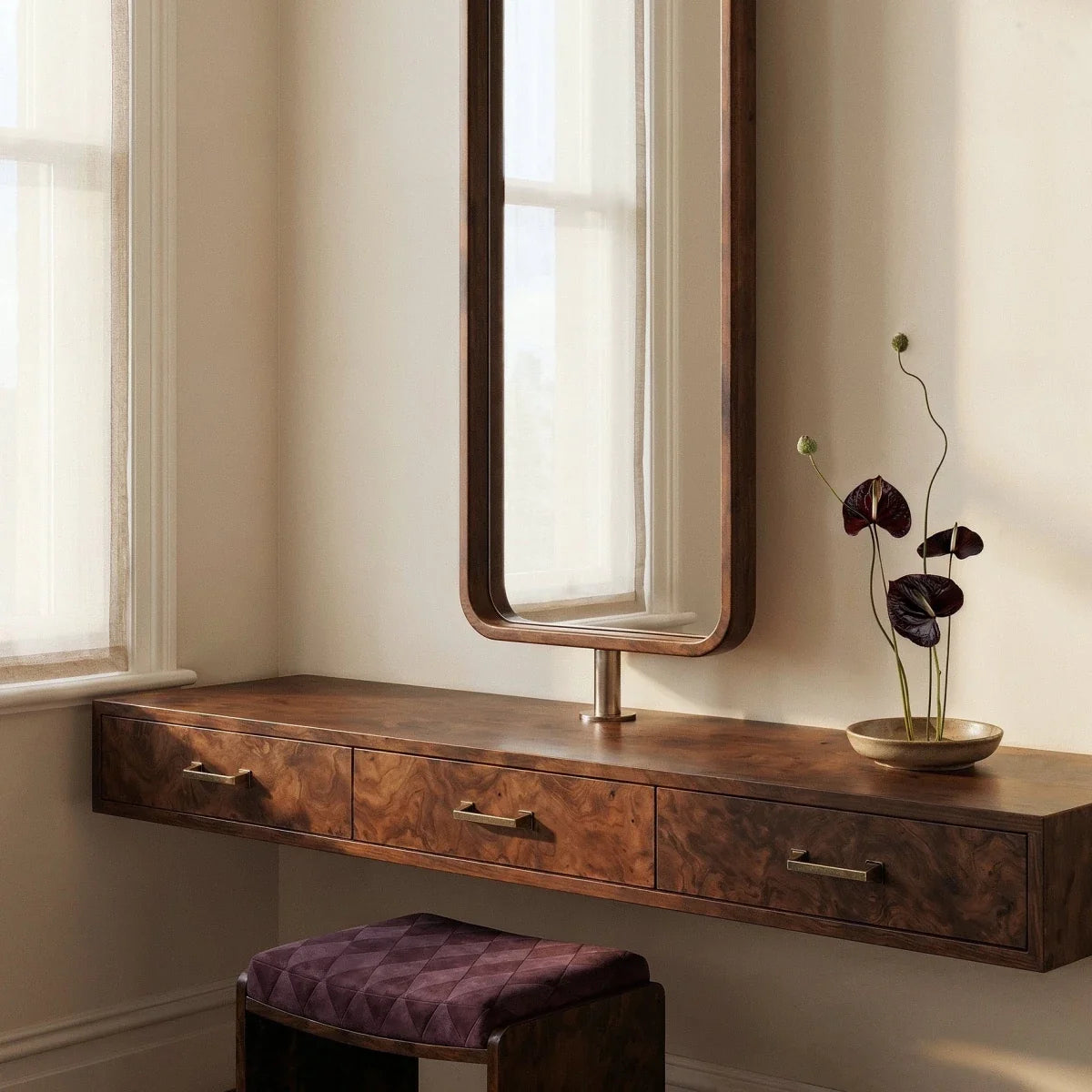 Brass Rectangular Pull Bars, Modern Cabinet & Wardrobe Hardware, Vintage Brass Finish, Set of 2, 3-7.6in